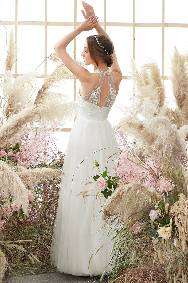 Load image into Gallery viewer, White Halter Neck Wedding Dress