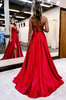 Load image into Gallery viewer, Royal Blue Satin A-Line Appliques Prom Dress with Slit