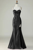Load image into Gallery viewer, Orange Mermaid Spaghetti Straps Long Corset Prom Dress With Slit