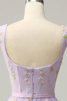 Load image into Gallery viewer, A-Line Purple Long Prom Dress with Embroidery