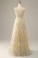 Load image into Gallery viewer, Champagne A-Line Long Prom Dress with Embroidery