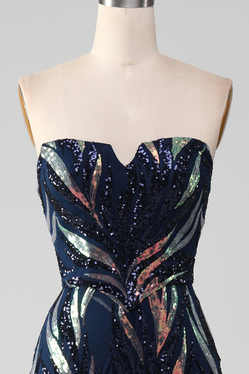 Load image into Gallery viewer, Sparkly Navy Mermaid Sequins Long Prom Dress