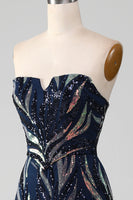 Load image into Gallery viewer, Sparkly Navy Mermaid Sequins Long Prom Dress