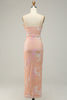 Load image into Gallery viewer, Light Pink Spaghetti Straps Jacquard Long Prom Dress with Slit