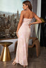Load image into Gallery viewer, Light Pink Spaghetti Straps Jacquard Long Prom Dress with Slit