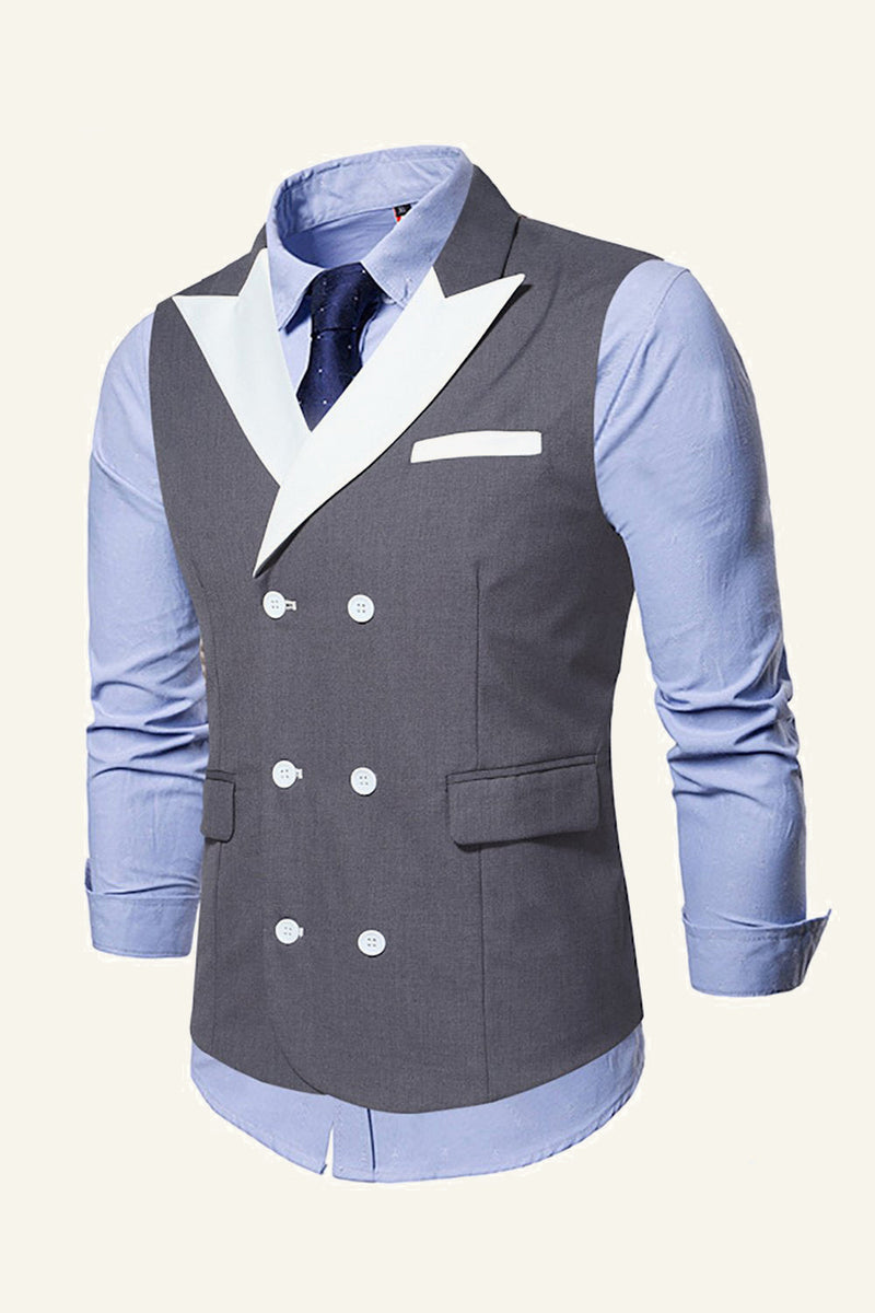 Load image into Gallery viewer, Grey Peak Lapel Double Breasted Men's Suit Vest
