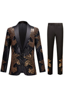 Load image into Gallery viewer, Black and Gold Jacquard Sequins Men's 2 Piece Prom Suits