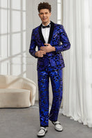 Load image into Gallery viewer, Shawl Lapel One Button Royal Blue Sequins Men's 2 Pieces Suits