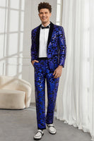 Load image into Gallery viewer, Shawl Lapel One Button Royal Blue Sequins Men's 2 Pieces Suits