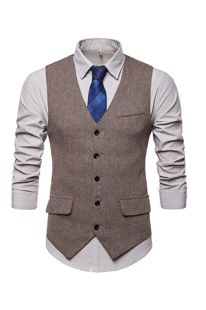 Load image into Gallery viewer, Single Breasted V-Neck Black Men's Suit Vests