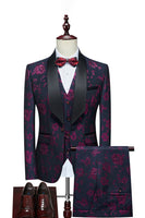Load image into Gallery viewer, Red Jacquard Shawl Lapel 3 Pieces Men's Suits
