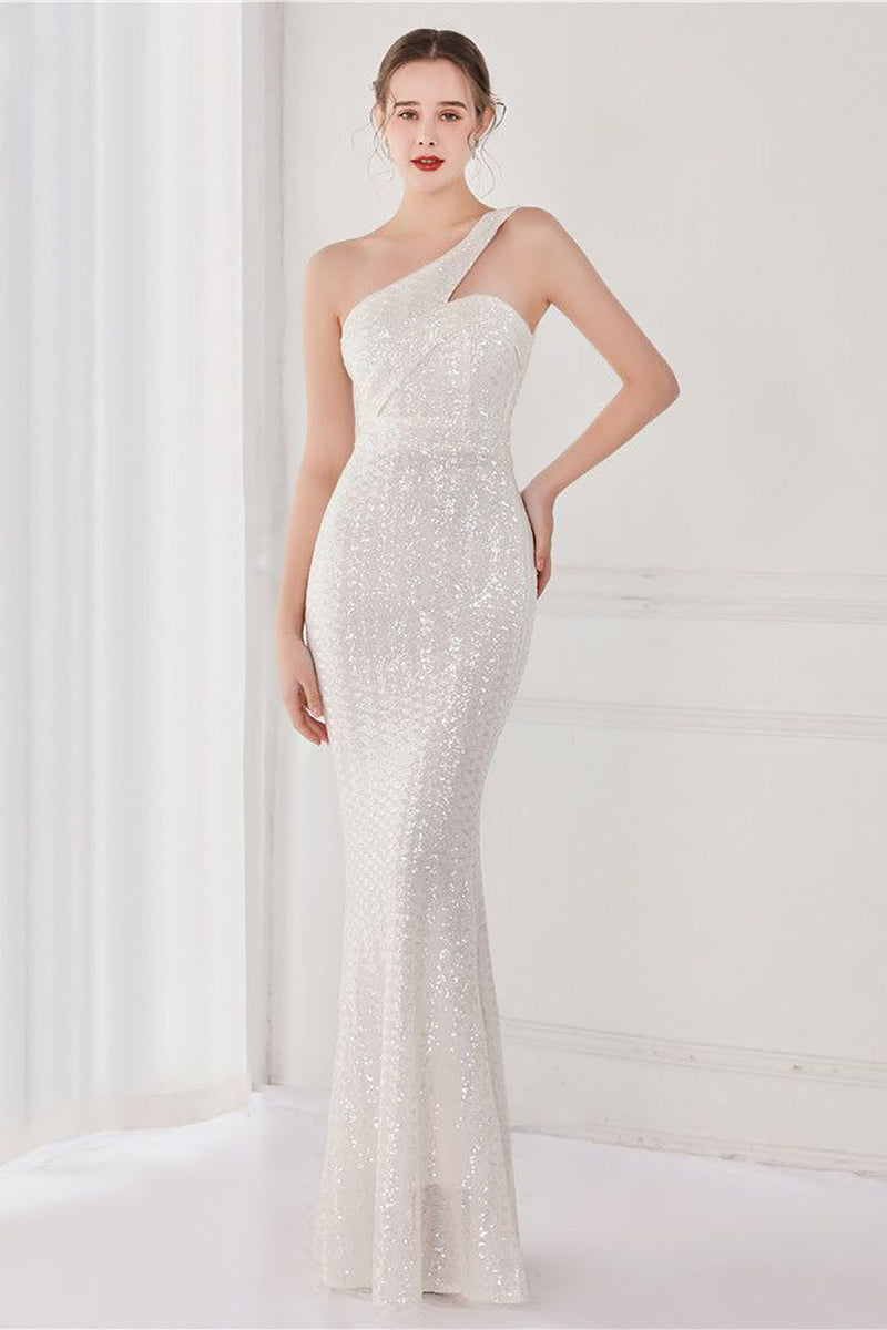 Load image into Gallery viewer, Colorful One Shoulder Sequined Mermaid Evening Dress