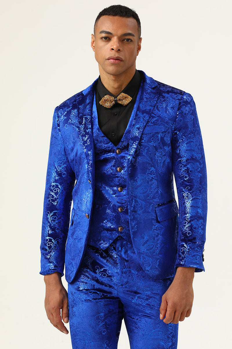 Load image into Gallery viewer, Sparkly Royal Blue Sequins 3 Piece Men's Prom Suits