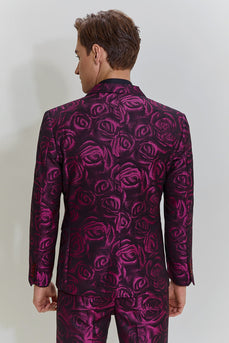 Fuchsia Floral Jacquard 3 Piece Men's Prom Suits