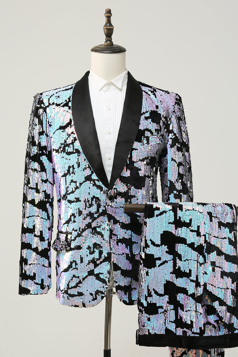 Load image into Gallery viewer, Sparkly Purple Sequins Shawl Lapel Men Two-Piece Suit
