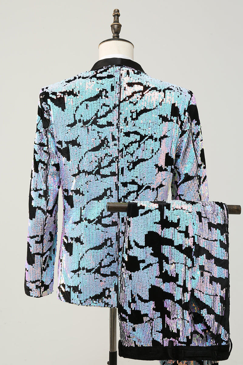 Load image into Gallery viewer, Sparkly Purple Sequins Shawl Lapel Men Two-Piece Suit