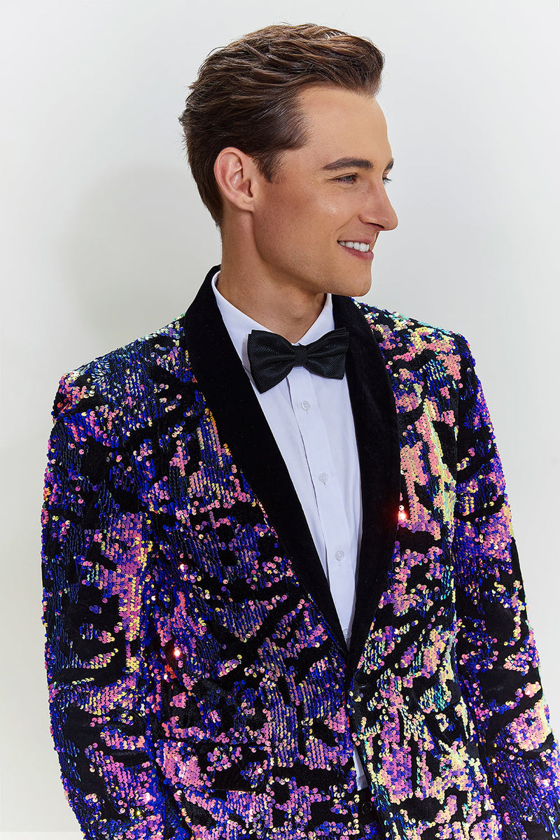 Load image into Gallery viewer, Sparkly Purple Sequins Shawl Lapel Men Two-Piece Suit
