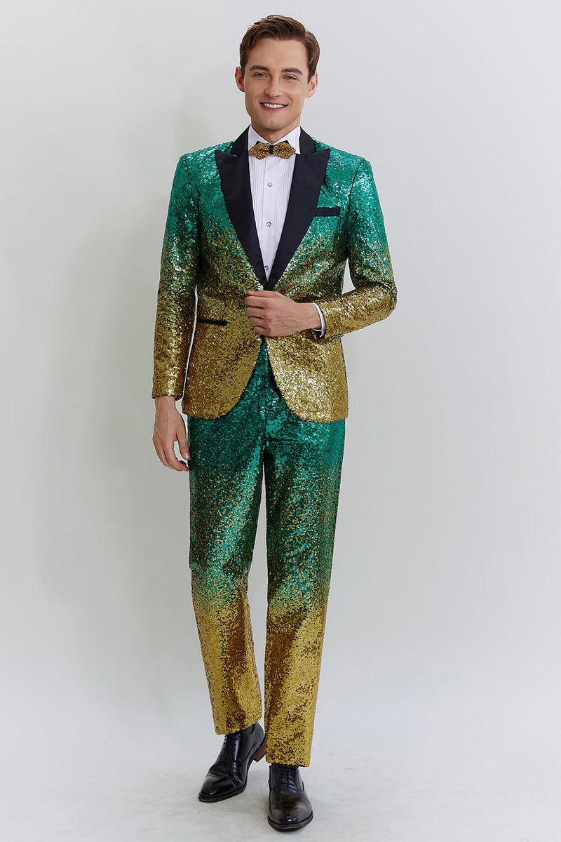 Load image into Gallery viewer, Gold Green Men's 2 Piece Notched Lapel Sequins Suits