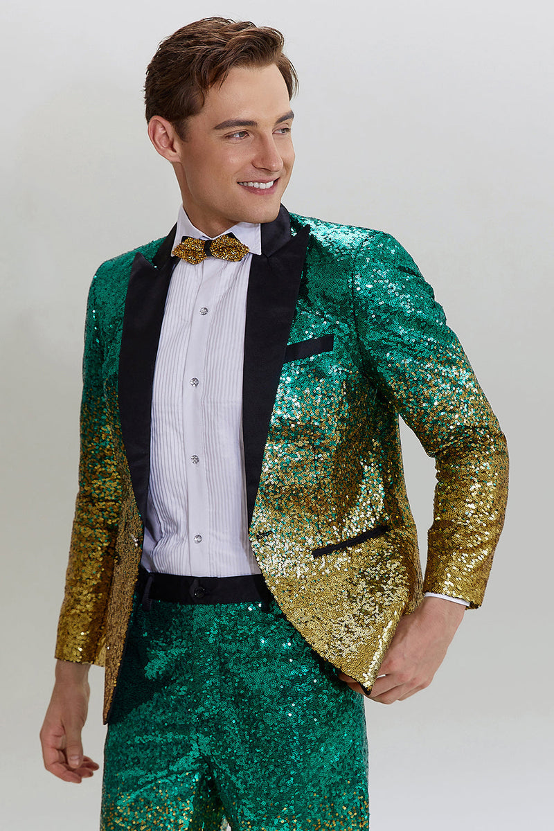 Load image into Gallery viewer, Gold Green Men's 2 Piece Notched Lapel Sequins Suits