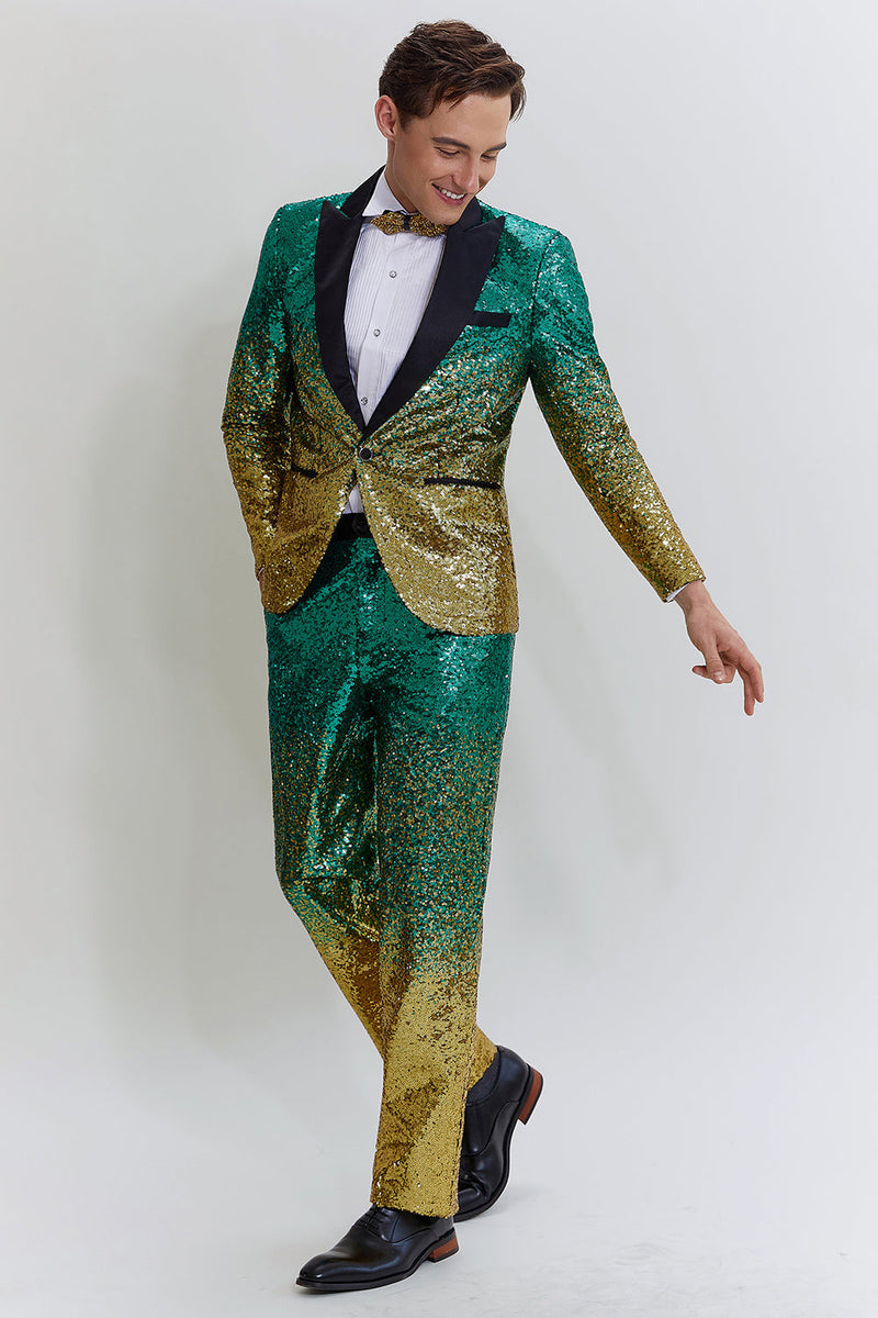 Load image into Gallery viewer, Gold Green Men's 2 Piece Notched Lapel Sequins Suits