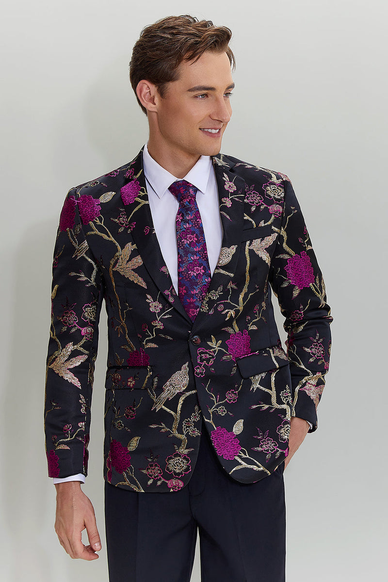 Queendancer Men s Homecoming Blazer Black Red Notched Lapel Flower