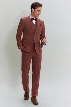 Tan Notched Lapel 3 Piece Single Breasted Party Suits