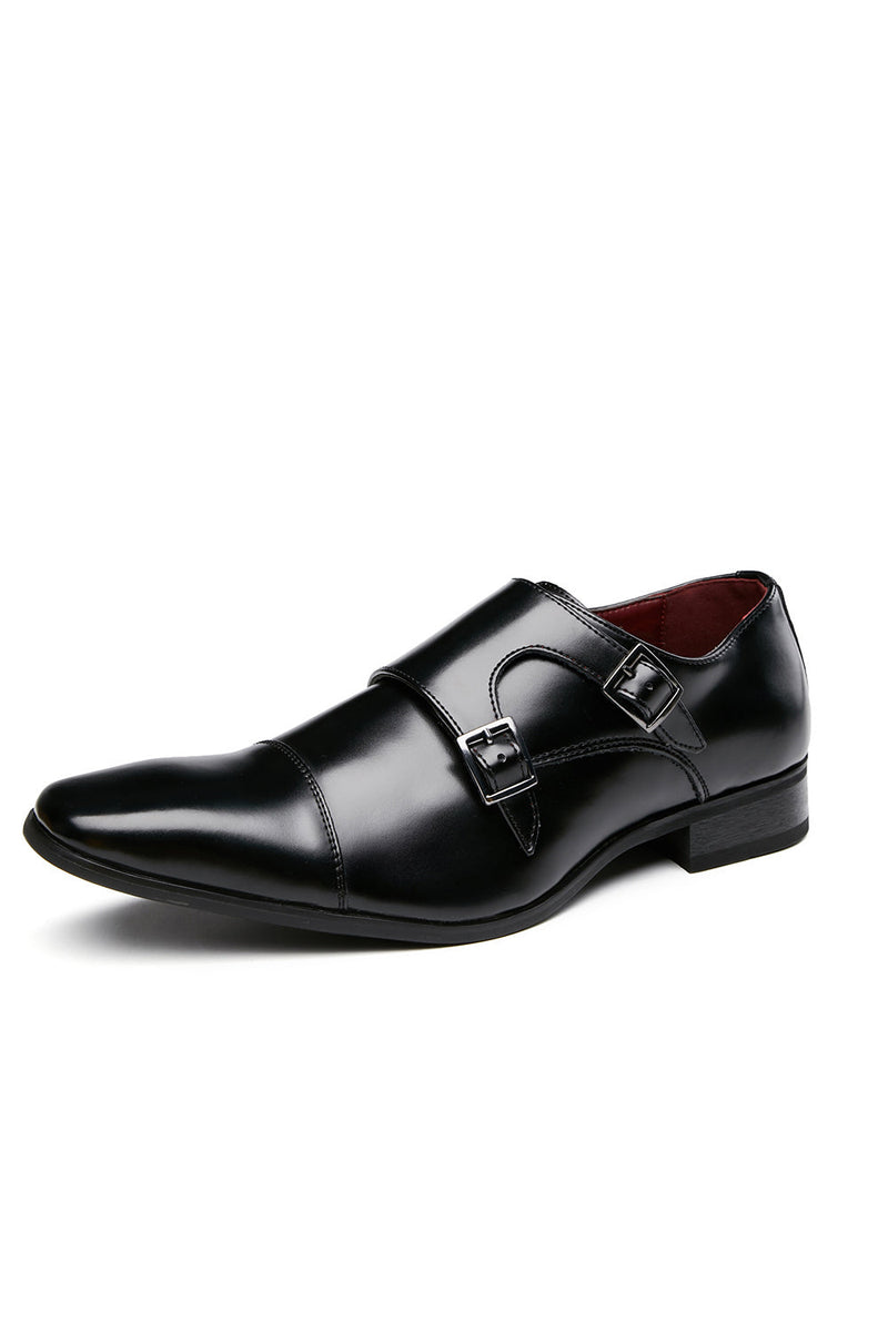 Load image into Gallery viewer, Black Monk Strap Men's Leather Slip-On Dress Shoes