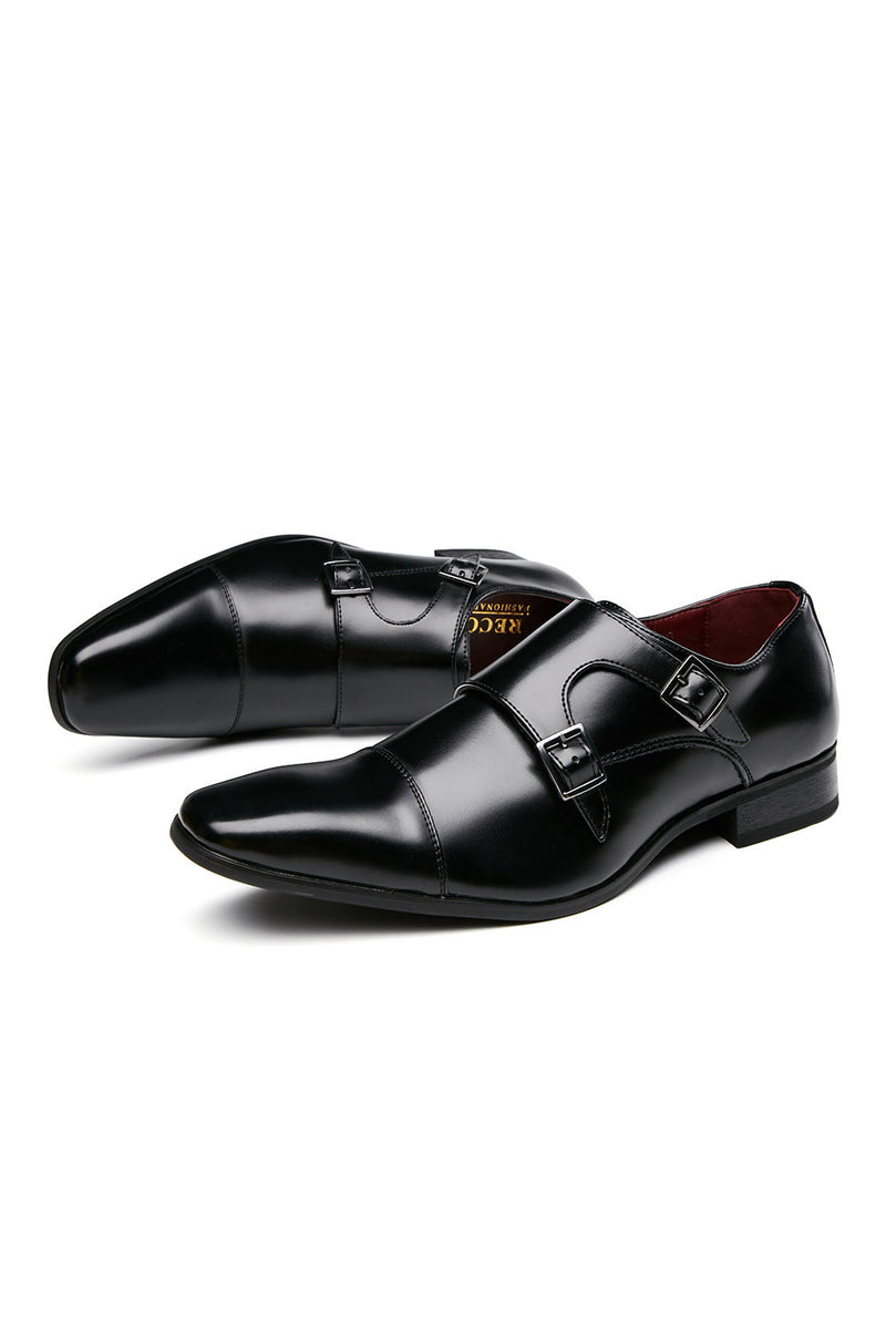 Load image into Gallery viewer, Black Monk Strap Men's Leather Slip-On Dress Shoes