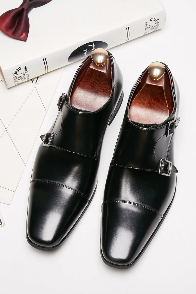 Load image into Gallery viewer, Black Monk Strap Men's Leather Slip-On Dress Shoes
