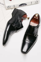Load image into Gallery viewer, Black Monk Strap Men's Leather Slip-On Dress Shoes