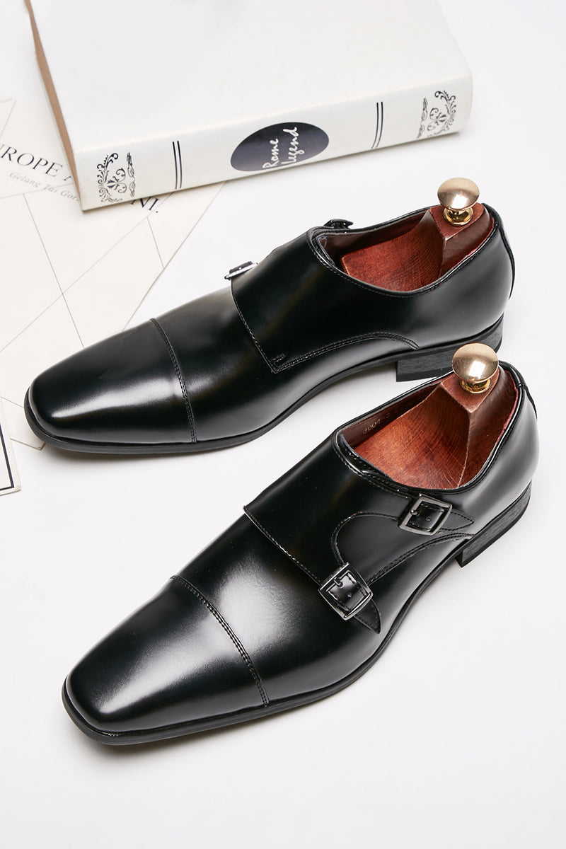 Load image into Gallery viewer, Black Monk Strap Men's Leather Slip-On Dress Shoes