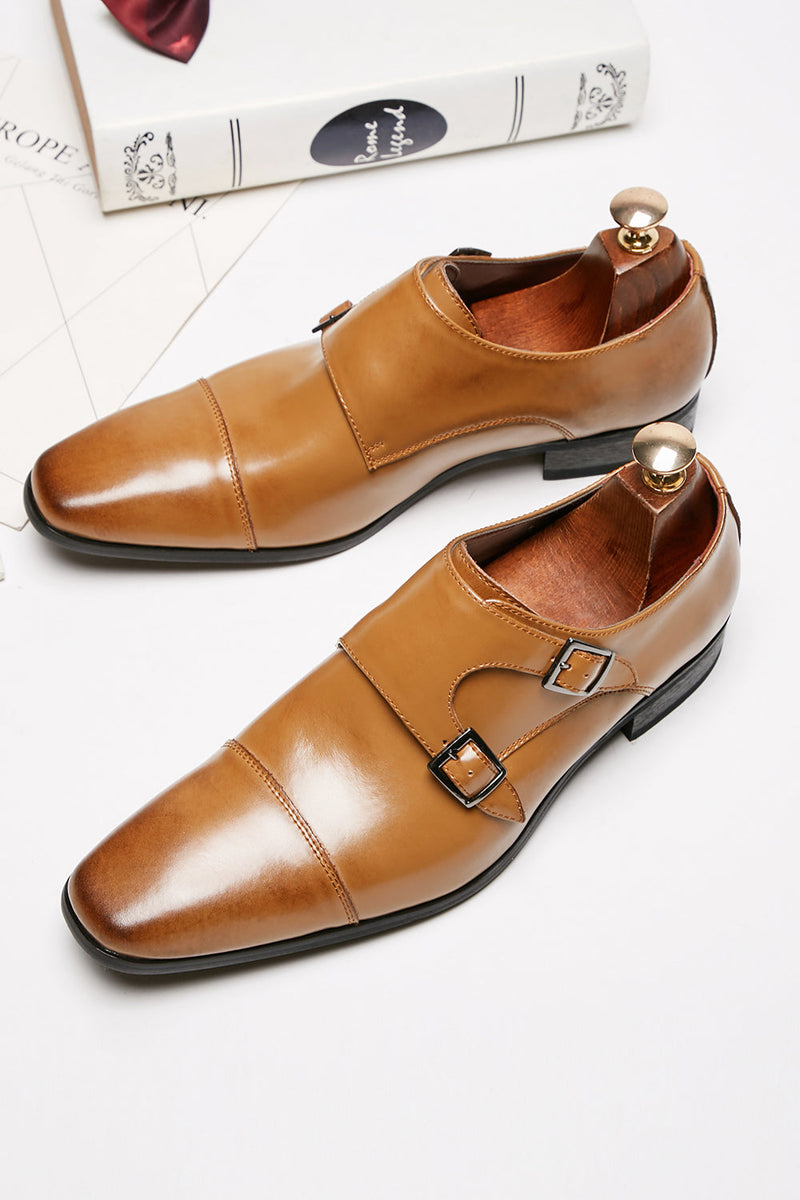 Load image into Gallery viewer, Black Monk Strap Men's Leather Slip-On Dress Shoes