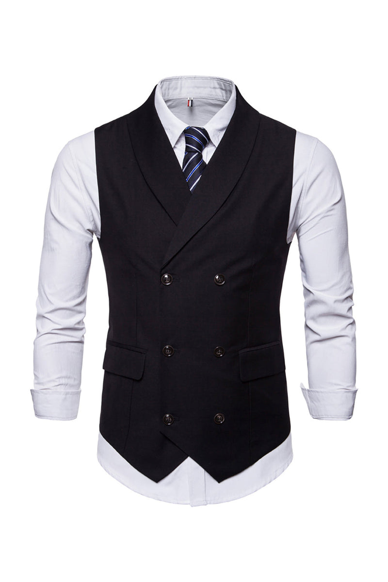 Load image into Gallery viewer, Black Shawl Lapel Men's Suit Vest Double Breasted Prom Jacket