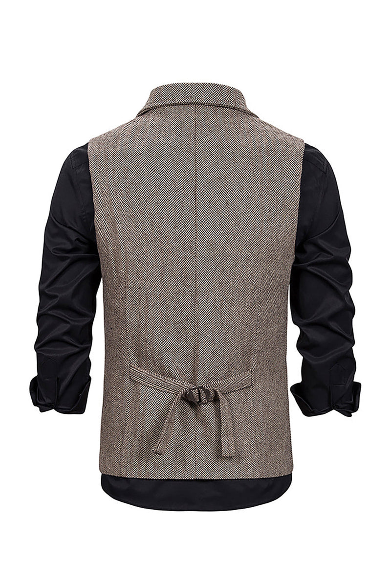 Load image into Gallery viewer, Brown Tweed Single Breasted Notched Lapel Men's Suit Vest