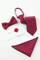 Load image into Gallery viewer, Burgundy Men's 5-Piece Accessory Set Tie and Bow Tie Pocket Square Flower Lapel Pin Tie Clip