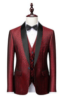 Load image into Gallery viewer, Black Shawl Lapel Jacquard 3 Pieces Men's Suits