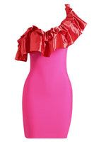 Load image into Gallery viewer, Hot Pink One Shoulder Cocktail Dress with Ruffles