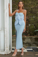 Load image into Gallery viewer, Light Blue Spaghetti Straps Formal Party Dress with Fringes