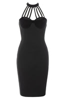 Load image into Gallery viewer, Black Bodycon Halter Semi Prom Dress