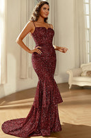 Load image into Gallery viewer, Burgundy Sparkly Sequins Mermaid Prom Dress