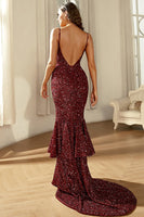 Load image into Gallery viewer, Burgundy Sparkly Sequins Mermaid Prom Dress