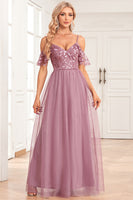 Load image into Gallery viewer, A-Line Cold Shoulder Dusty Rose Formal Dress
