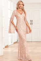 Load image into Gallery viewer, Mermaid Sparkly Champagne Formal Dress with Sleeves