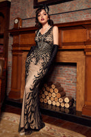 Load image into Gallery viewer, Champagne Sequins Gatsby 1920s Prom Dress