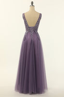 Load image into Gallery viewer, Tulle Purple A-line Prom Dress