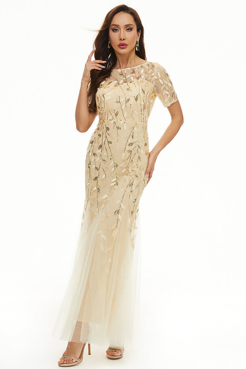 Load image into Gallery viewer, Leaves Sequins Mother Dress with Short Sleeves