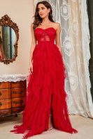 Load image into Gallery viewer, Strapless Black Corset Prom Dress with Slit