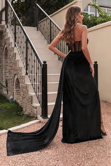 Simple Golden Mermaid Long Prom Dress with Slit_3
