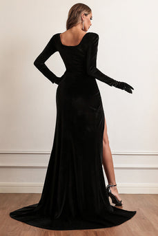 Velvet Long Sleeves Prom Dress with Slit