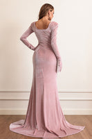Load image into Gallery viewer, Velvet Long Sleeves Prom Dress with Slit